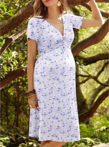 Vista 3 de Ekouaer Vestido de lactancia para mujer, vestido de maternidad floral
