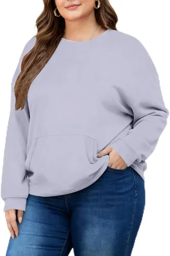 Vista 6 de Sudaderas de talla grande para mujer, sudadera casual de manga larga, color liso, cuello redondo, talla L-6XL