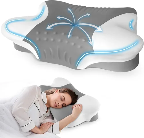 Vista 8 de Almohada cervical para el cuello para dormir de lado, almohadas de espuma viscoelástica, soporte ergonómico para el cuello para aliviar el dolor
