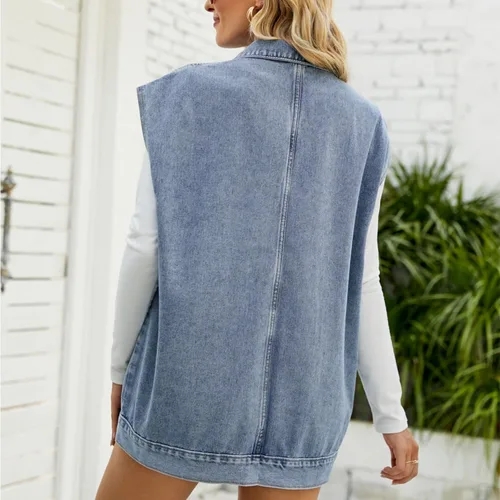 Vista 3 de FindThy Chaleco de mezclilla vintage para mujer, chaleco de mezclilla de gran tamaño con botones