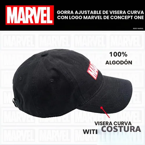Vista 5 de Concept One Marvel Logo - Gorro ajustable de algodón para papá, negro, talla única, Negro
