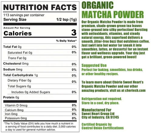 Vista 3 de Cherie Sweet Heart Organic Matcha Green Tea Powder - Grado culinario premium, auténtico origen japonés, rico en antioxidantes, sin gluten, vegano