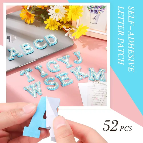 Vista 2 de WILLBOND 52 Piezas Parches Autoadhesivos de Letras con Perlas y Diamantes de Imitación A-Z Calcomanías de Letras con Diamantes de Imitación