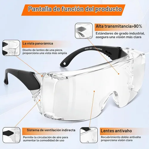 Vista 3 de OXG Anteojos de seguridad antiniebla, ANSI Z87.1, protección UV400, protector lateral, patillas ajustables