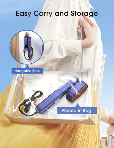 Vista 7 de Vaporizador de viaje para ropa, 110-240 V de doble voltaje, portátil, 2 en 1, vaporizador y plancha 2 en 1, mini plancha de vapor de mano para ropa