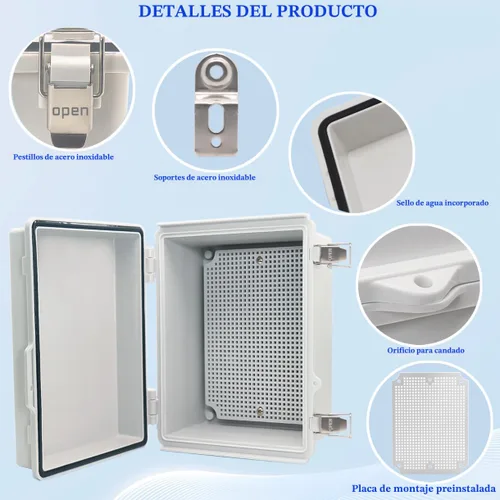 Vista 3 de Caja Eléctrica Impermeable para Exteriores Caja de Conexiones Resistente a la Intemperie IP67 Carcasa de Plástico ABS Caja de Proyecto para Gris