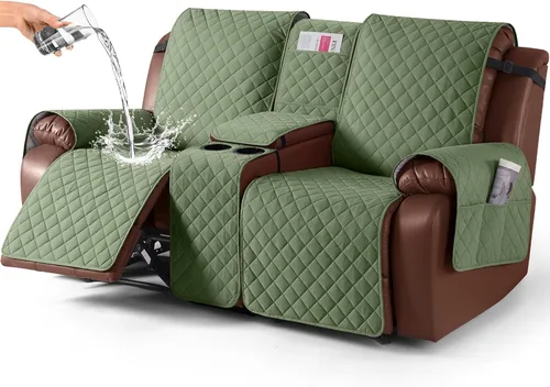 Vista 29 de KinCam Funda 100% Impermeable para Loveseat Reclinable con Consola, Fundas Antideslizantes para Sofá Reclinable de 2 Asientos, Funda para Sofá