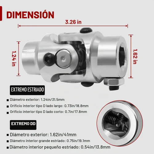 Vista 5 de 3/4-36 Spline X 3/4" DD Universal U Joint Endxedo Chrome Single Dirección Eje U-Joint 35° Grado Ángulo de trabajo máximo