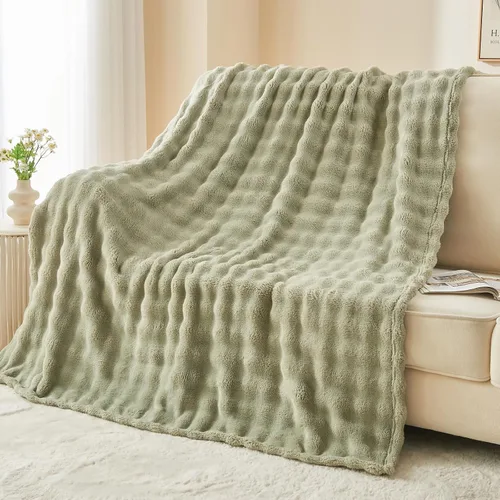 Vista 23 de NEWCOSPLAY Manta para Sofá Aqua Súper Suave de Franela Polar 3D Burbuja Ligera Manta de Cama para Uso en Todas las Estaciones (Aqua, Throw(50"x60"))