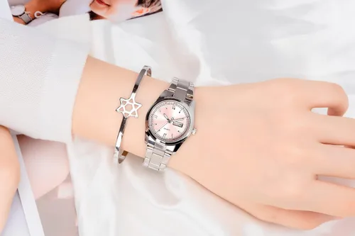 Vista 5 de Reloj de pulsera de cuarzo para mujer, luminoso, resistente al agua, con calendario, reloj de cuarzo de acero inoxidable