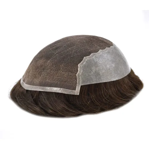 Vista 33 de Toupee de cabello humano indetectable para hombres, sistema de reemplazo de cabello natural para hombres, pieza de cabello gris para hombres