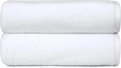 Vista 2 de Amazon Basics 2 toallas de baño de gran tamaño de secado rápido, 100% algodón, color blanco, de 62 x 30 pulgadas