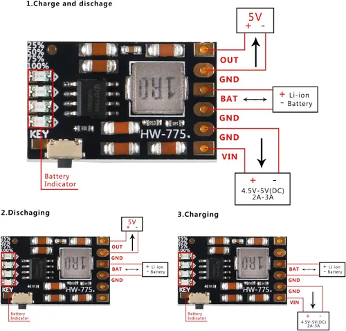 Vista 5 de 10 unids 2A 5V descarga de carga módulo integrado 3.7 V 4.2 V batería de litio Boost protección de energía móvil DIY módulo de placa PCB electrónico