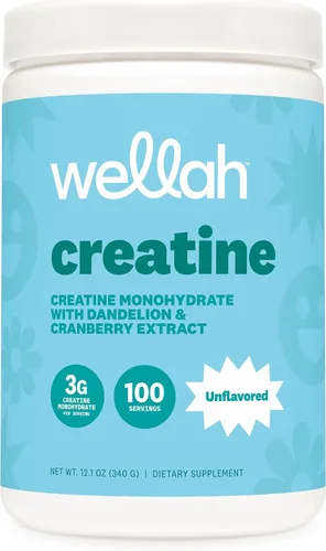 Vista 10 de Wellah Creatina para mujer (50 porciones) Blue Hawaii - 0.11 onzas de monohidrato de creatina en polvo con diente de león y extracto de arándano