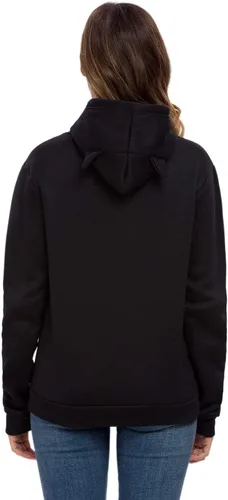 Vista 6 de Sudadera con capucha sin botones para mujer, diseño de gato con orejas de gato