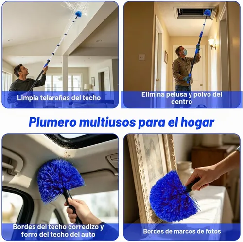 Vista 7 de Plumero de telaraña de alcance de 30 pies con poste de extensión, cepillo de telaraña con poste de extensión telescópico de 5 a 24 pies, cerdas