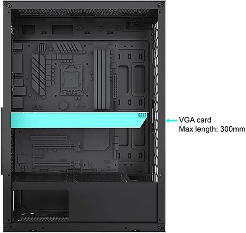 Vista 15 de Bgears b-Optillusion (ventiladores no incluidos) Funda ATX para juegos para PC, panel frontal ARGB con ilusión óptica especial, lado de vidrio