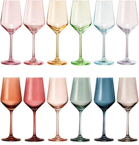 Vista 6 de The Wine Savant Haz tu propio juego de copas de vino individuales, vaso grande de color azul colorido de 12 onzas, estilo italiano alto para vino