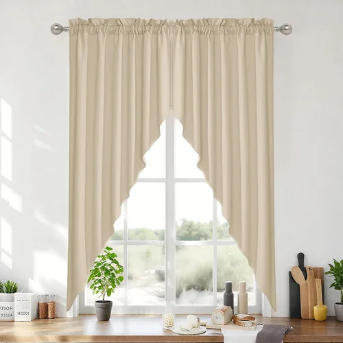 Vista 60 de RYB HOME - Cortinas de café de 24 pulgadas de largo, cortinas cortas de lino traslúcidas para ventana pequeña, cortina de media privacidad con Angora