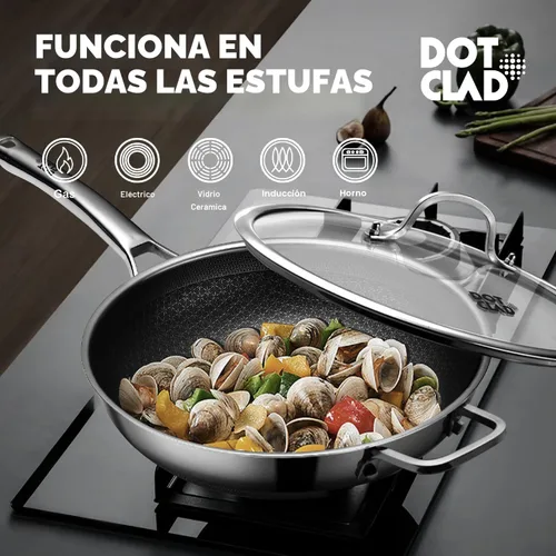 Vista 4 de DOTCLAD Sartén wok, wok híbrido de 12 pulgadas con tapa, utensilios de cocina sin PFOA, woks antiadherentes de acero inoxidable y sartenes