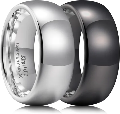 Vista 58 de King Will Alianza de boda de carburo de tungsteno para hombres y mujeres, anillos de promesa para parejas abovedados de alto pulido