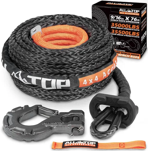 Vista 7 de ALL-TOP Cable de cuerda de cabrestante sintético, 1/2 pulgada x 76 pies, línea de repuesto de cabrestante de 31500 libras con funda protectora