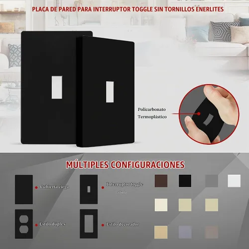 Vista 3 de ENERLITES - Placa de pared con interruptor de palanca sin tornillos, cubierta de interruptor de luz segura para niños, tamaño estándar de 1 gancho