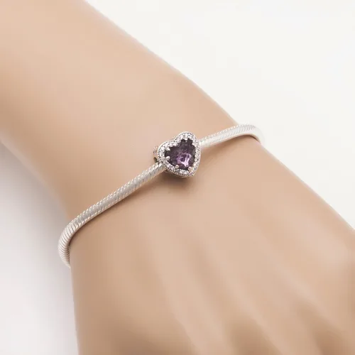 Vista 3 de ABUN Abalorio de corazón radiante con circonita roja y transparente para pulsera regalo de San Valentín
