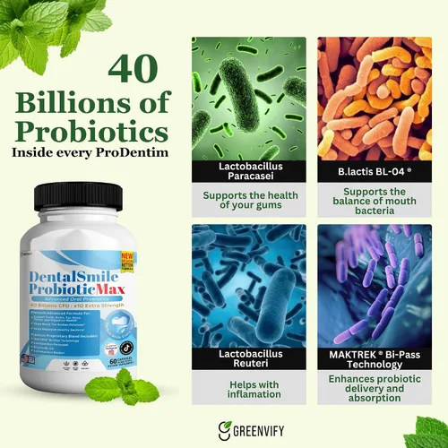 Vista 8 de DentalSmile ProbioticMax, suplemento probiótico oral avanzado, 40 mil millones de UFC, 60 cápsulas, sin gluten (1)