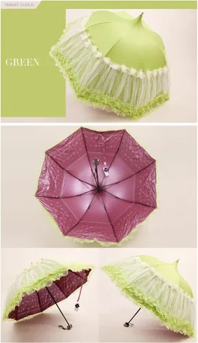 Vista 5 de Honeystore Pagoda Parasol 3 Folding Lace Totes Sun Rain Wedding Ruffle Umbrella