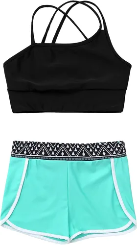 Vista 3 de YEAHDOR Kids Girls Ballet Jazz Dance Costume Crop Top with Shorts Pantskirt 2 Piece Gymnastic Outfit Dancewear