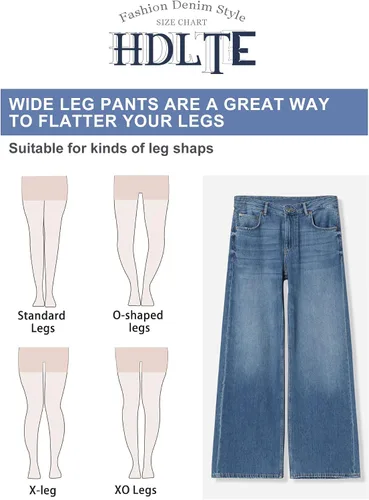 Vista 4 de Pantalones de mezclilla holgados de pierna ancha tela no elástica cintura alta con cremallera YKK para todo tipo de piernas adecuados para todo tipo