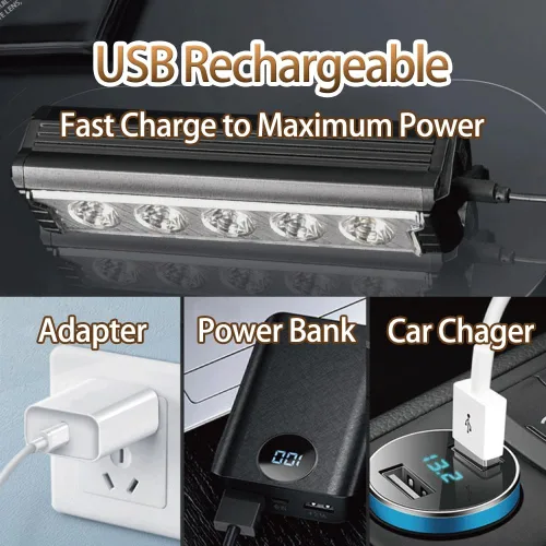 Vista 4 de Potente juego de luces para bicicleta recargables por USB