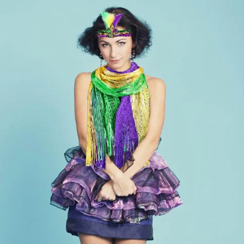 Vista 3 de LANGFON Bufanda de malla brillante de Mardi Gras con diadema de plumas, accesorio de disfraz de Mardi Gras, disfraz de mascarada para Mardi Gras al