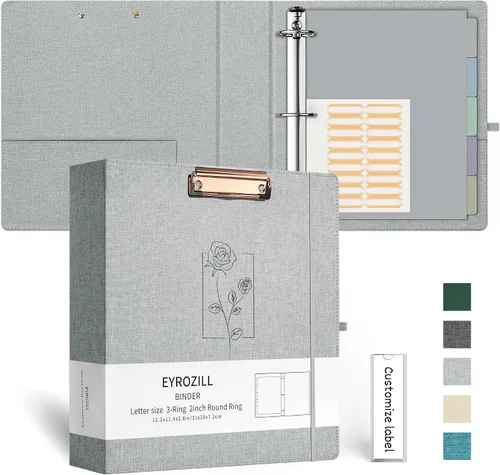 Vista 13 de EYROZILL Carpeta de 3 anillas, organizador de carpetas de lino de 1 pulgada para tamaño carta (8.5 x 11 pulgadas) con 5 separadores de pestañas
