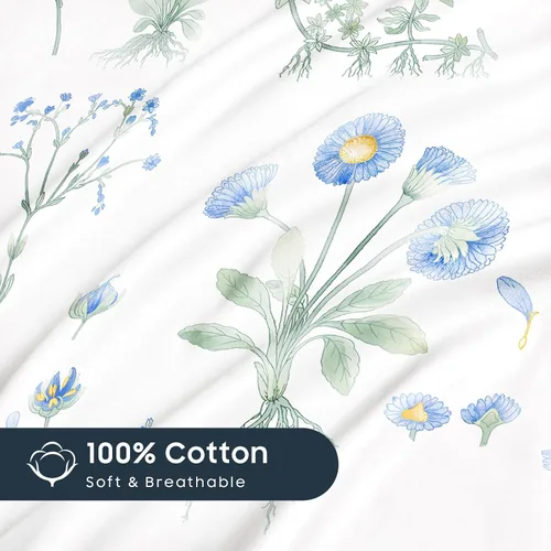 Vista 5 de Wake In Cloud - Floral Pillow Cases, 100% Cotton Fabric, Flower Cottagecore Botanical Cute Pattern Printed, Set of 2 Pillowcases Pillow Shams