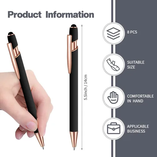 Vista 2 de Bolígrafo de 8 piezas con punta de lápiz digital y tinta negra, oro rosa, negro