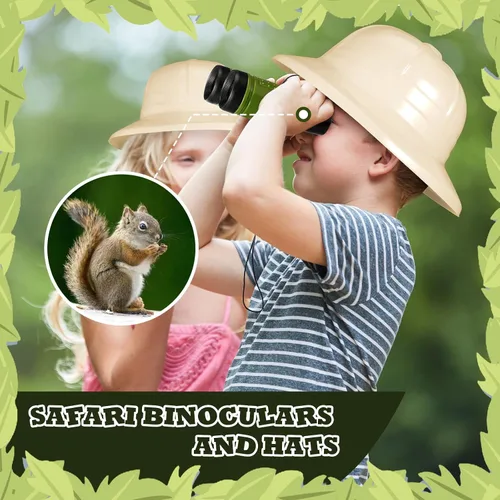 Vista 5 de Halloscume 24 piezas de recuerdos de fiesta de safari incluyen binoculares de juguete explorador sombreros de fiesta a granel regalos de disfraz