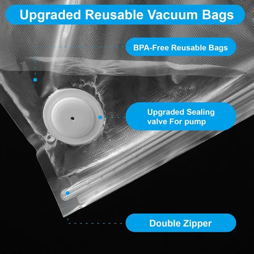 Vista 3 de 40 bolsas selladoras al vacío para alimentos con válvula de aire, bolsas reutilizables para Sous Vide (20 L+20 pequeñas)