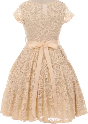 Vista 20 de Little Girl - Vestido de niña con manga de encaje y cinturón de piedras