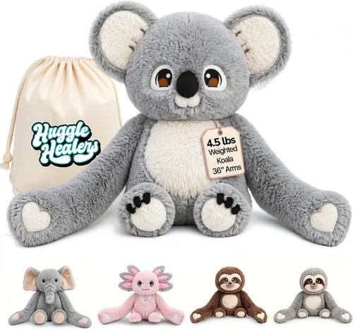 Vista 11 de Huggle Healers Animales de peluche con peso para adultos, adolescentes y niños, brazos de felpa de 36 pulgadas de largo para abrazos, peluche