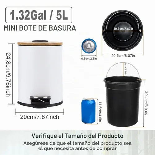 Vista 2 de SIDIANBAN Cubo de basura pequeño para baño con tapa de bambú, cierre suave
