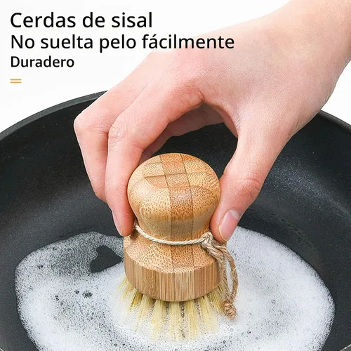 Vista 3 de Cepillo para lavar platos de sisal natural, cepillo redondo de bambú, ollas, sartenes, verduras, cepillo de limpieza del hogar... (sisal)