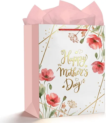 Vista 11 de WaaHome Bolsa de regalo para el día del padre para papá, con papel de seda y asa, 13 x 10.5 x 5.8 pulgadas, bolsa de regalo grande azul para el día