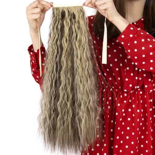 Vista 2 de Focussexy Extensión de cola de caballo sintética de 21 pulgadas con cordón para atar y cola de caballo rizada para mujer