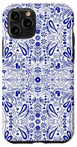 Vista 29 de Folk Art Pattern Blue Chinoiserie Birds Flowers Scandinavian Case for iPhone 17