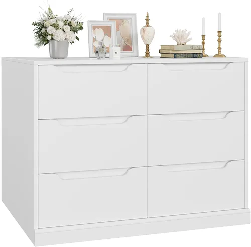 Vista 8 de Hostack - Cómoda moderna de 6 cajones para dormitorio, cómoda doble de madera con almacenamiento, organizador de almacenamiento de madera grande