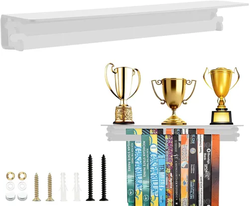 Vista 8 de Cosmos Soporte de exhibición de medallas de acrílico, organizador de trofeos y taza de trofeos, estante flotante de montaje en pared para premios