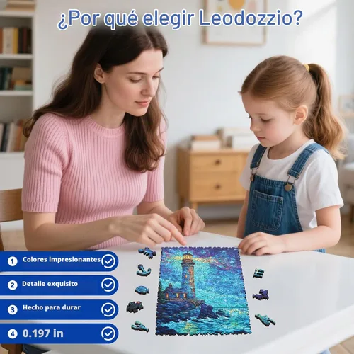 Vista 6 de Leodozzio Rompecabezas de madera de 200 piezas, decoración de faro, regalo
