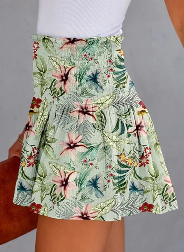 Vista 2 de BeadChica Pantalones cortos casuales de verano para mujer, cintura alta, plisados, con volantes, cómodos, holgados, pantalones cortos de playa